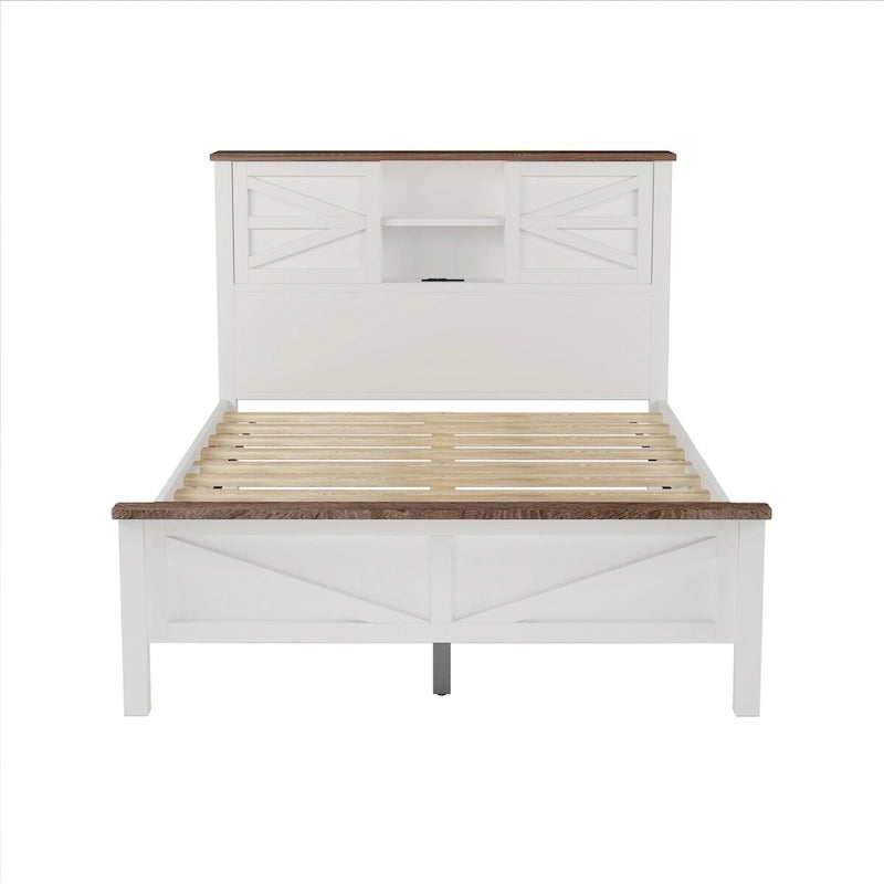 Set 3 Pezzi Camera da Letto Letto a Piattaforma Stile Fattoria con Comodino e Comò