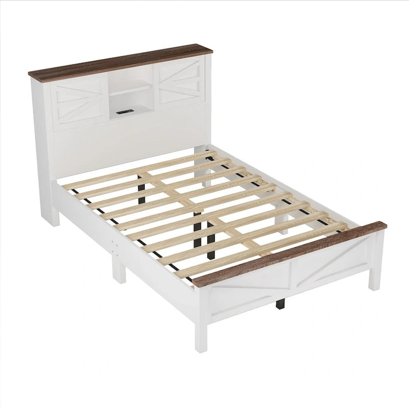 Set 3 Pezzi Camera da Letto Letto a Piattaforma Stile Fattoria con Comodino e Comò