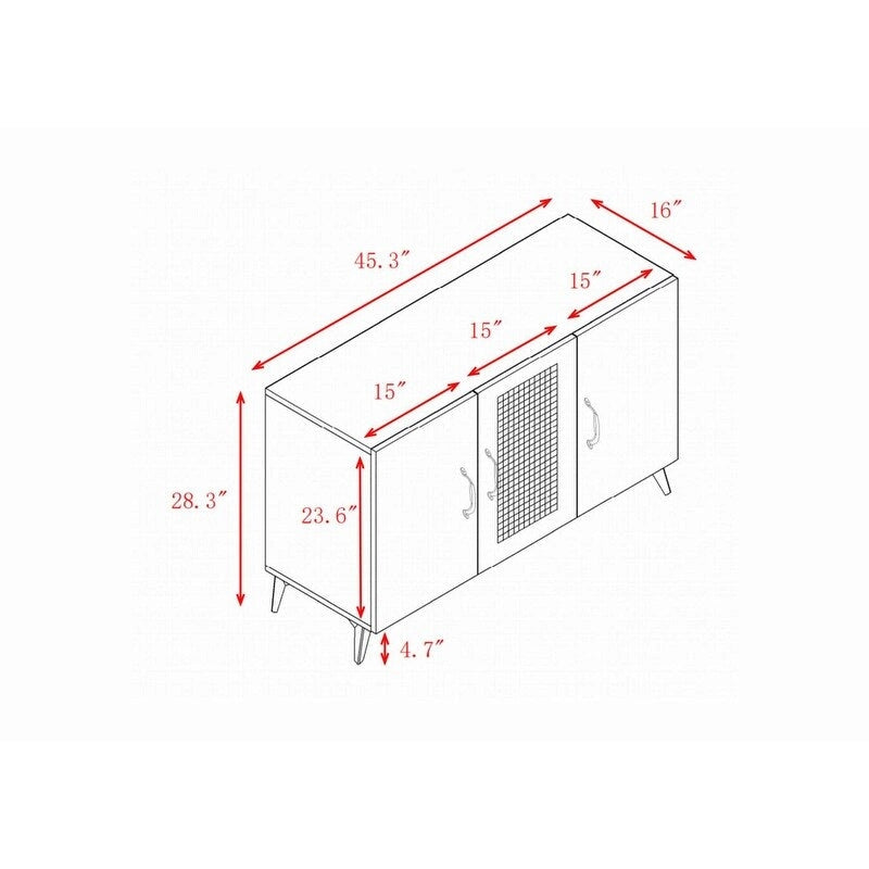 Mobile a tre ante da 45,3W con rattan naturale - N/A
