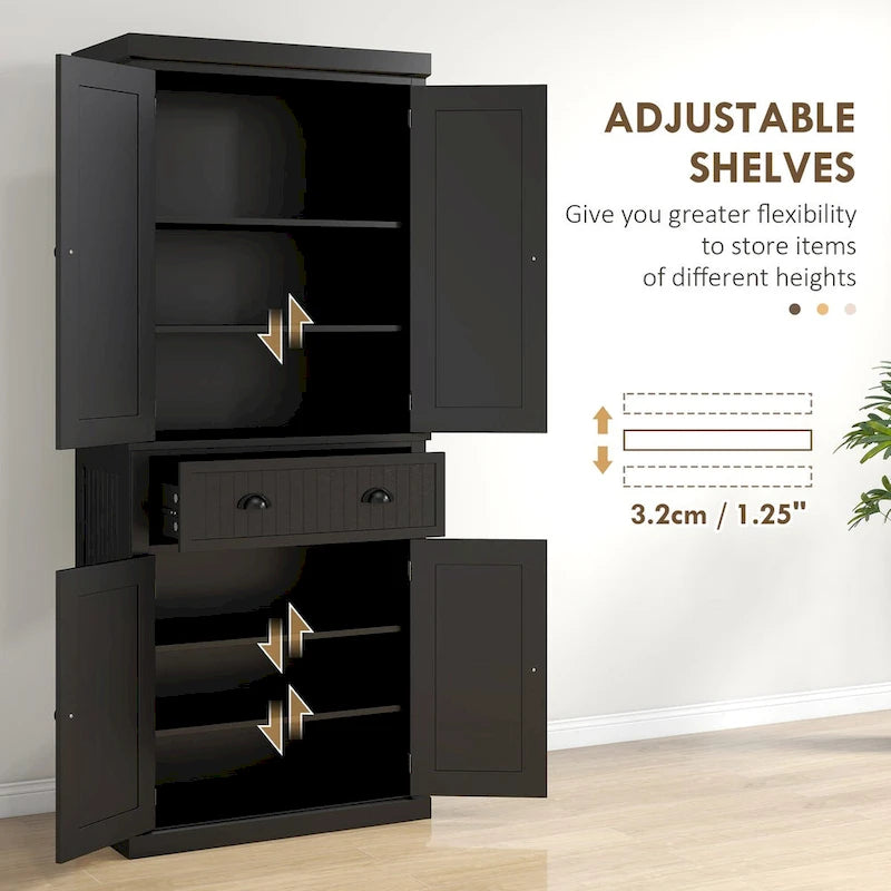 Dispensa da Cucina da 72", Armadietto Alto, Credenza Autoportante con Cassetto, Ante e Ripiani Regolabili