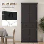 Dispensa da Cucina da 72", Armadietto Alto, Credenza Autoportante con Cassetto, Ante e Ripiani Regolabili