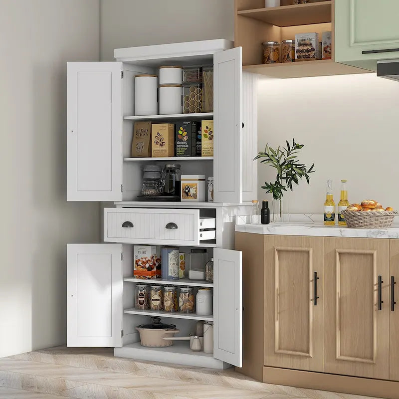 Dispensa da Cucina da 72", Armadietto Alto, Credenza Autoportante con Cassetto, Ante e Ripiani Regolabili