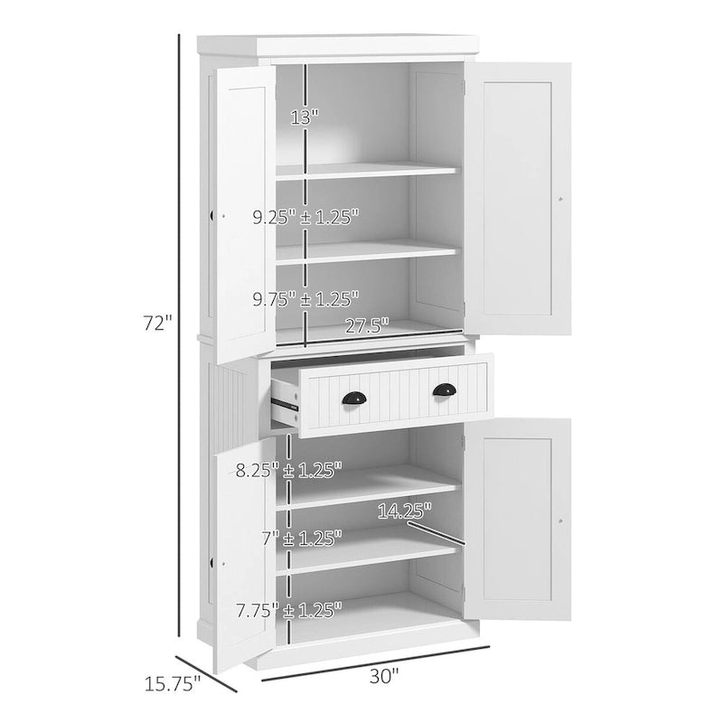 Dispensa da Cucina da 72", Armadietto Alto, Credenza Autoportante con Cassetto, Ante e Ripiani Regolabili