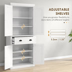 Dispensa da Cucina da 72", Armadietto Alto, Credenza Autoportante con Cassetto, Ante e Ripiani Regolabili