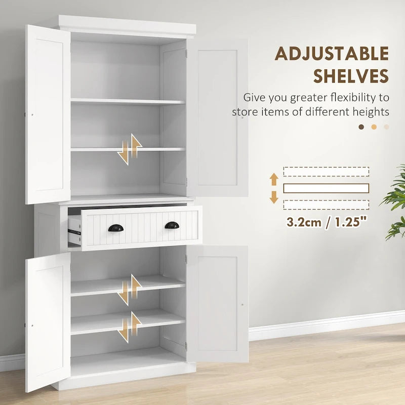 Dispensa da Cucina da 72", Armadietto Alto, Credenza Autoportante con Cassetto, Ante e Ripiani Regolabili