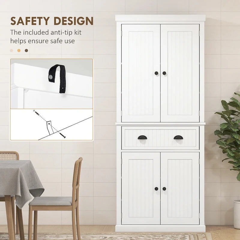 Dispensa da Cucina da 72", Armadietto Alto, Credenza Autoportante con Cassetto, Ante e Ripiani Regolabili
