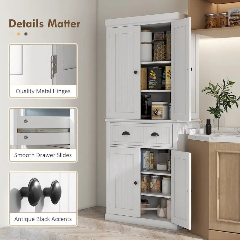 Dispensa da Cucina da 72", Armadietto Alto, Credenza Autoportante con Cassetto, Ante e Ripiani Regolabili