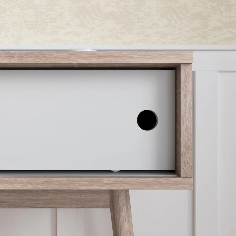 Tavolo da ingresso con 2 cassetti a pannello intagliato, Tavolo consolle con spazio di archiviazione e gambe in legno, Tavolo da divano dietro al divano per corridoio