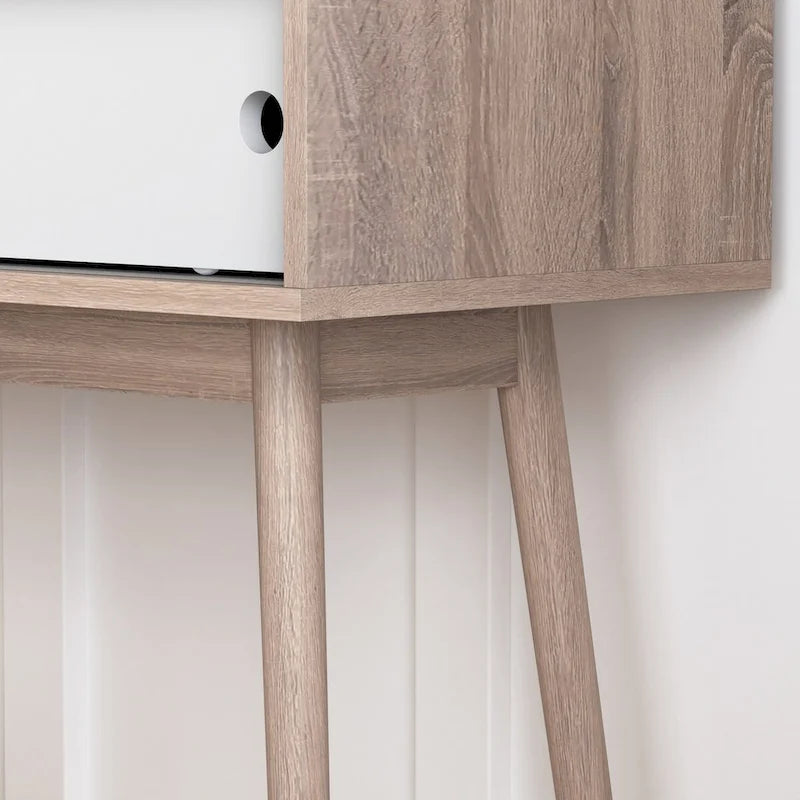 Tavolo da ingresso con 2 cassetti a pannello intagliato, Tavolo consolle con spazio di archiviazione e gambe in legno, Tavolo da divano dietro al divano per corridoio