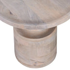 Tavolino rotondo, 45 cm di diametro, con base a piedistallo, in legno di quercia bianco e mango
