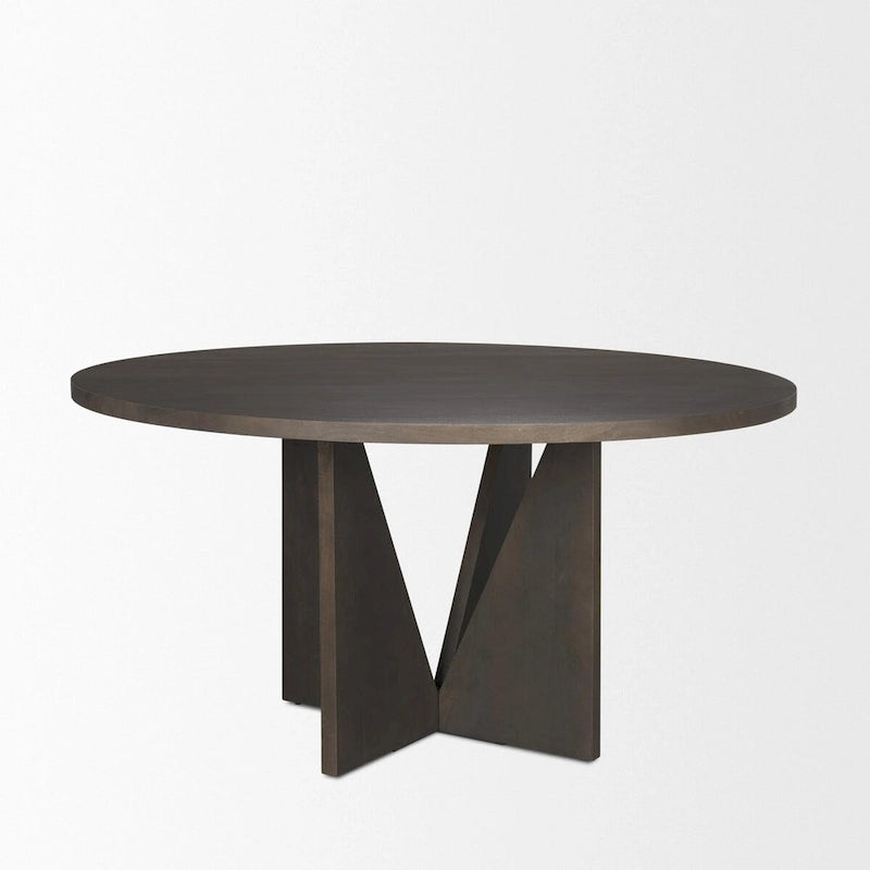 Tavolo da Pranzo Rotondo con Base Geometrica in Legno Testurizzato Espresso - 60,0L x 60,0W x 30,0H