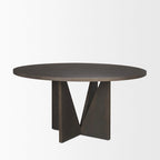 Tavolo da Pranzo Rotondo con Base Geometrica in Legno Testurizzato Espresso - 60,0L x 60,0W x 30,0H