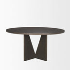 Tavolo da Pranzo Rotondo con Base Geometrica in Legno Testurizzato Espresso - 60,0L x 60,0W x 30,0H