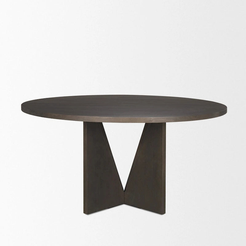 Tavolo da Pranzo Rotondo con Base Geometrica in Legno Testurizzato Espresso - 60,0L x 60,0W x 30,0H