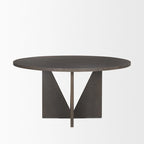 Tavolo da Pranzo Rotondo con Base Geometrica in Legno Testurizzato Espresso - 60,0L x 60,0W x 30,0H