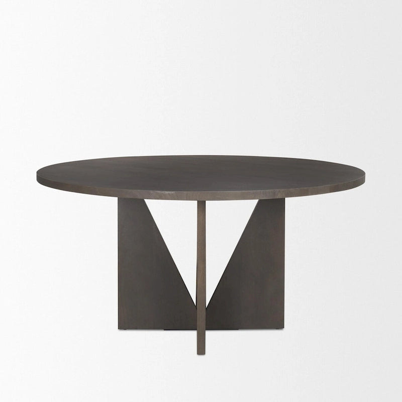 Tavolo da Pranzo Rotondo con Base Geometrica in Legno Testurizzato Espresso - 60,0L x 60,0W x 30,0H