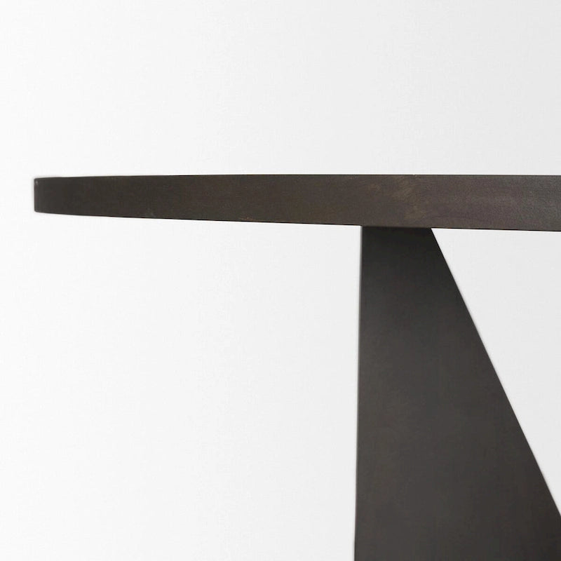 Tavolo da Pranzo Rotondo con Base Geometrica in Legno Testurizzato Espresso - 60,0L x 60,0W x 30,0H