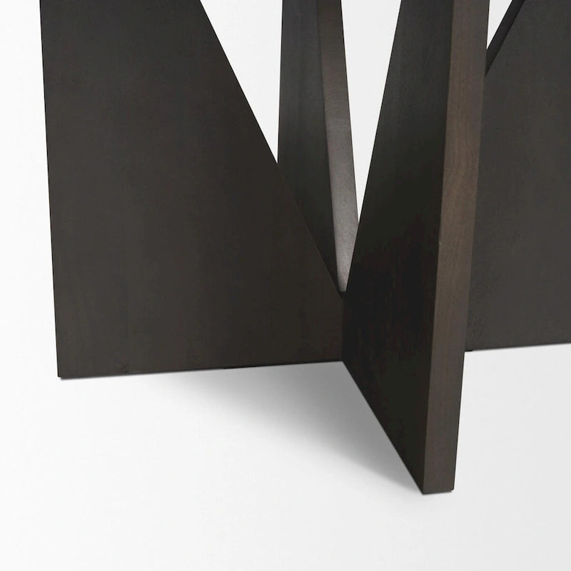 Tavolo da Pranzo Rotondo con Base Geometrica in Legno Testurizzato Espresso - 60,0L x 60,0W x 30,0H