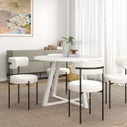 Set da pranzo rotondo da 5 pezzi, tavolo da pranzo con base a cavalletto e 4 sedie in tessuto bouclé