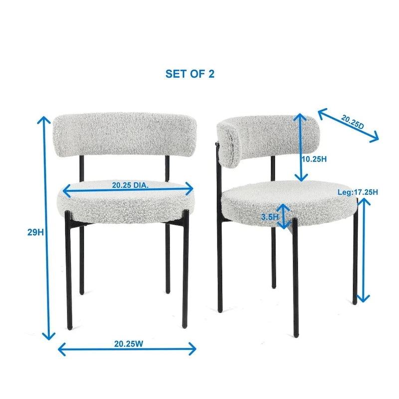Set da pranzo rotondo da 5 pezzi, tavolo da pranzo con base a cavalletto e 4 sedie in tessuto bouclé