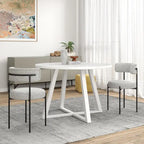 Set da pranzo rotondo da 5 pezzi, tavolo da pranzo con base a cavalletto e 4 sedie in tessuto bouclé