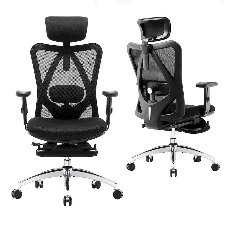 Sedia da Ufficio Ergonomica con Poggiapiedi, Schienale Alto per Persone Robuste, Nera - 68*70*130
