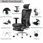 Sedia da Ufficio Ergonomica con Poggiapiedi, Schienale Alto per Persone Robuste, Nera - 68*70*130