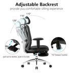 Sedia da Ufficio Ergonomica con Poggiapiedi, Schienale Alto per Persone Robuste, Nera - 68*70*130