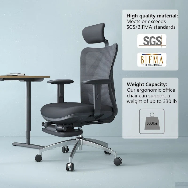 Sedia da Ufficio Ergonomica con Poggiapiedi, Schienale Alto per Persone Robuste, Nera - 68*70*130