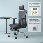 Sedia da Ufficio Ergonomica con Poggiapiedi, Schienale Alto per Persone Robuste, Nera - 68*70*130