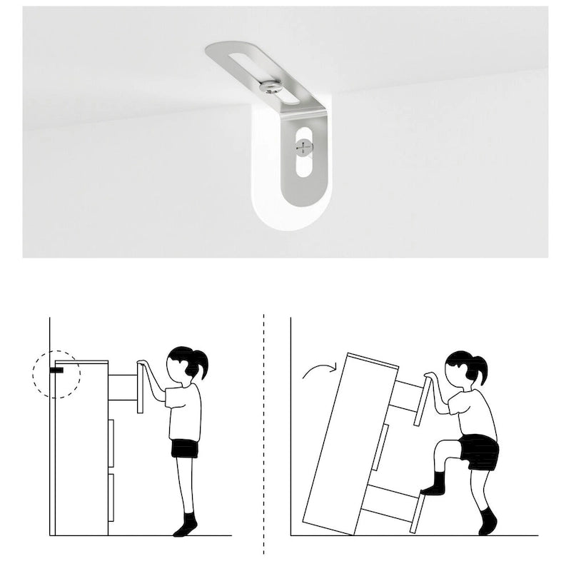 Comò bianco a 9 cassetti con design moderno e caratteristiche di sicurezza
